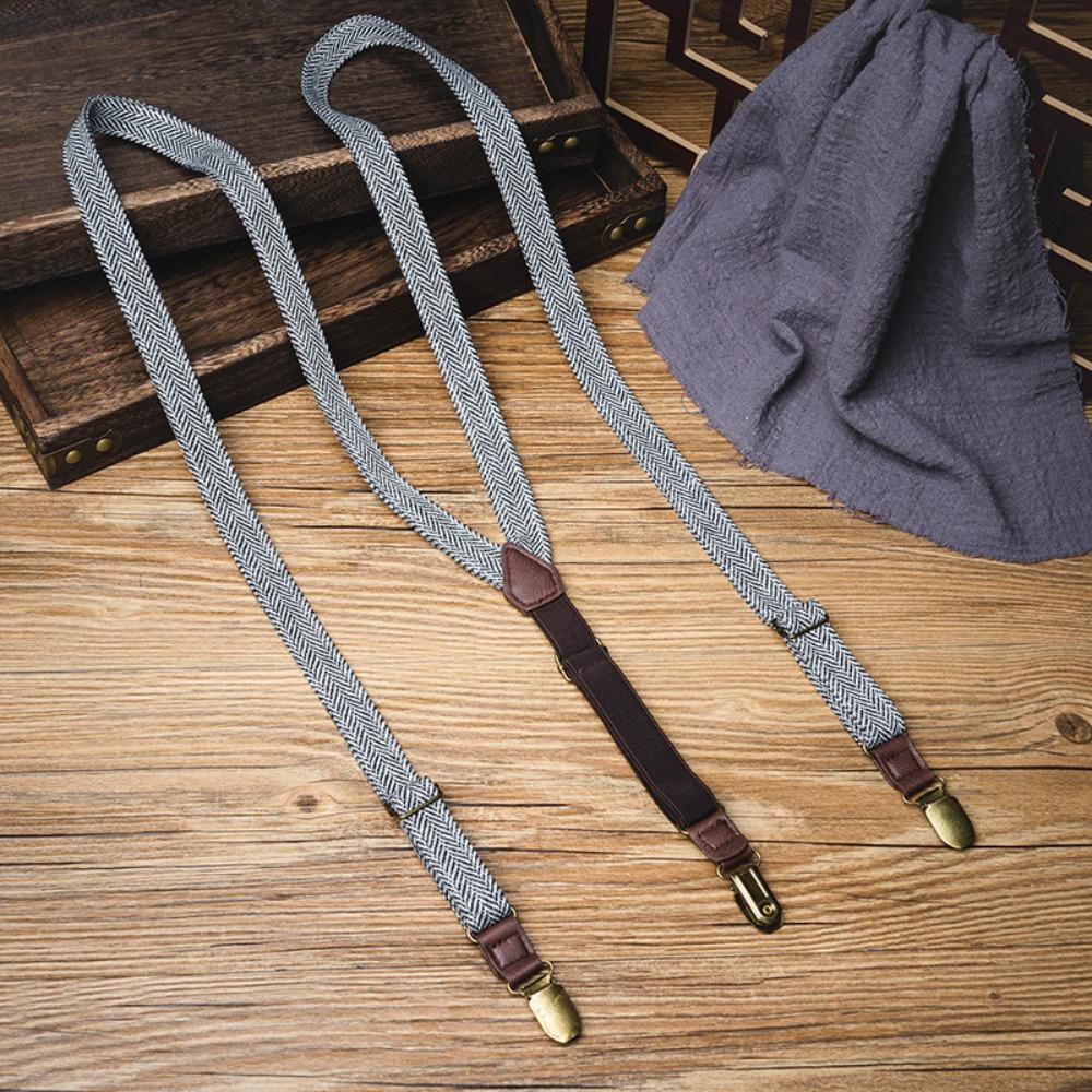 Elastic Strap Y-Type Suspenders 4 Clips Stripe Suspenders Fashion Metal Clip Suspenders Gift Idea