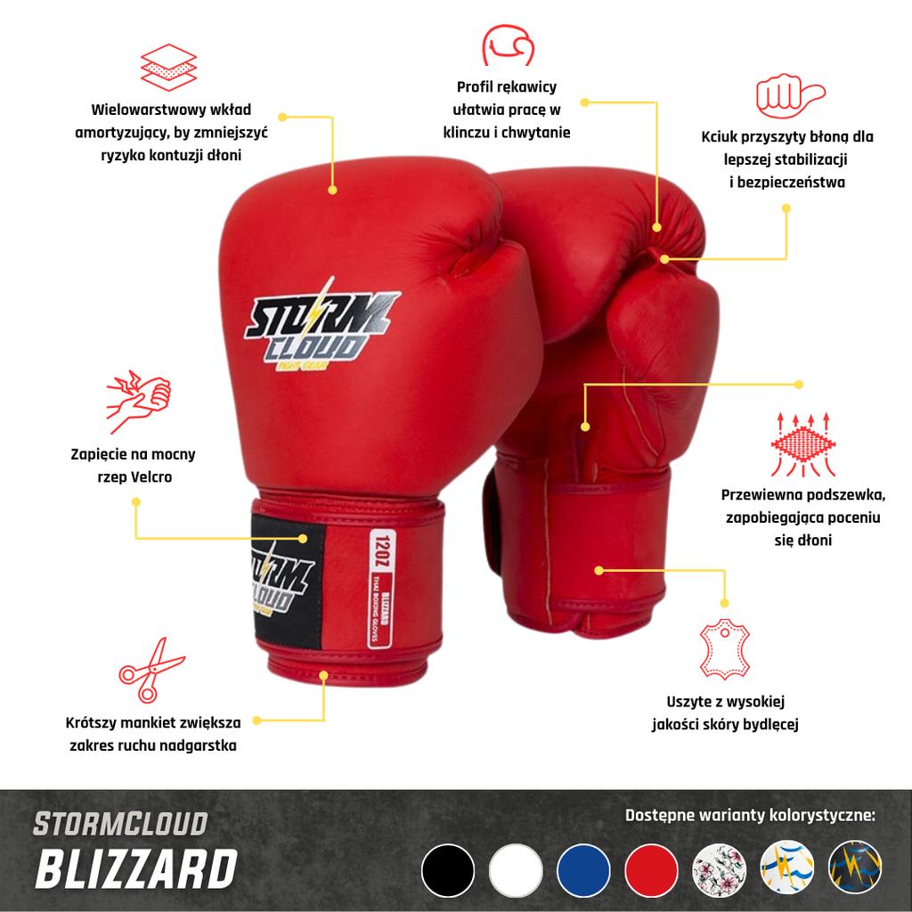 StormCloud Blizzard Classic Genuine Leather Muay Thai Gloves Blue 16oz