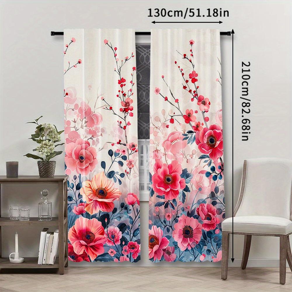 2pcs Floral Bouquet Curtains   Rod Pocket Mount   Vibrant Digital Printed Polyester   Semi-Transparent for Living Room   Bedroom   Ki