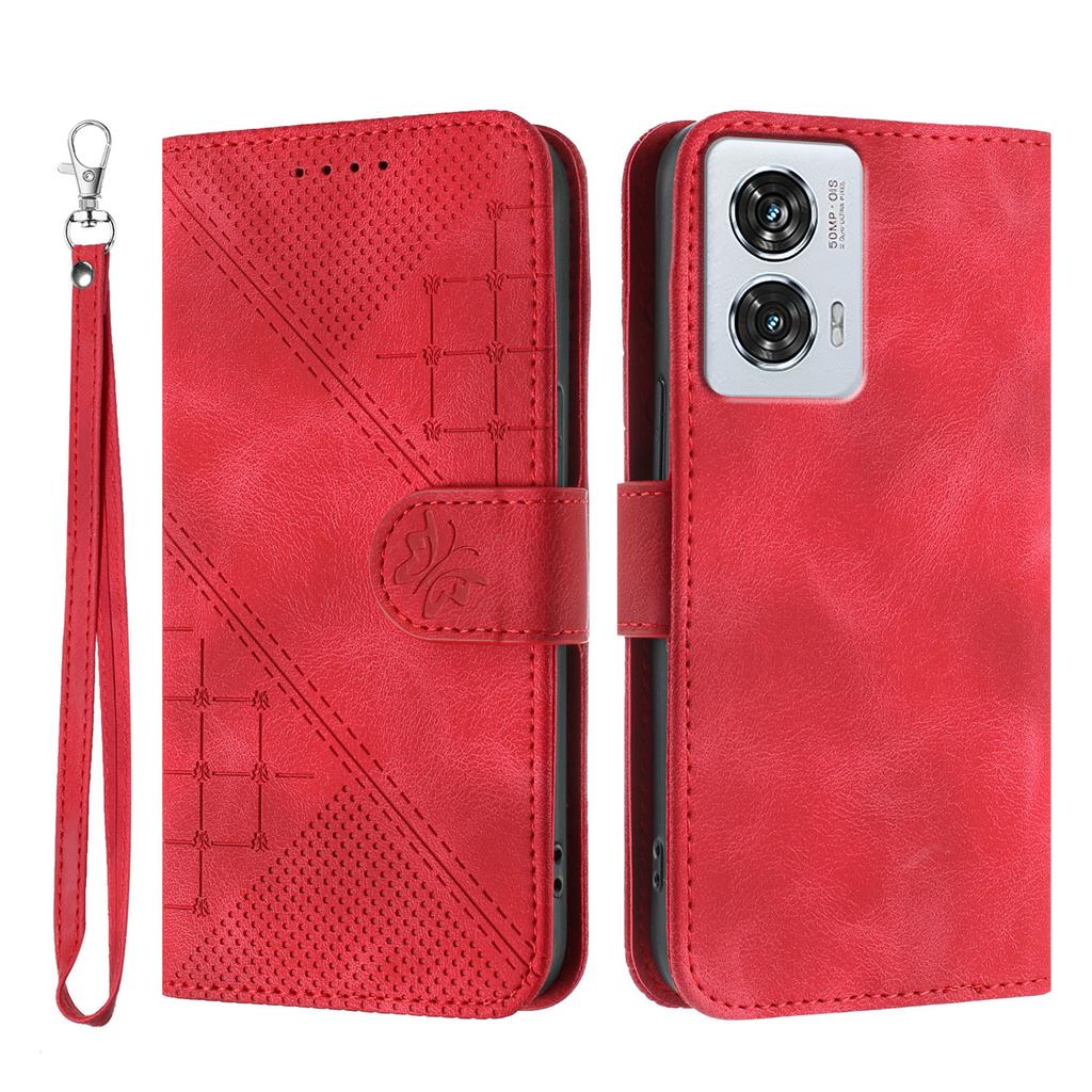 For Motorola Edge 50 Fusion 5G Leather Wallet Case Butterfly Flower Imprinted Phone Cover with Strap