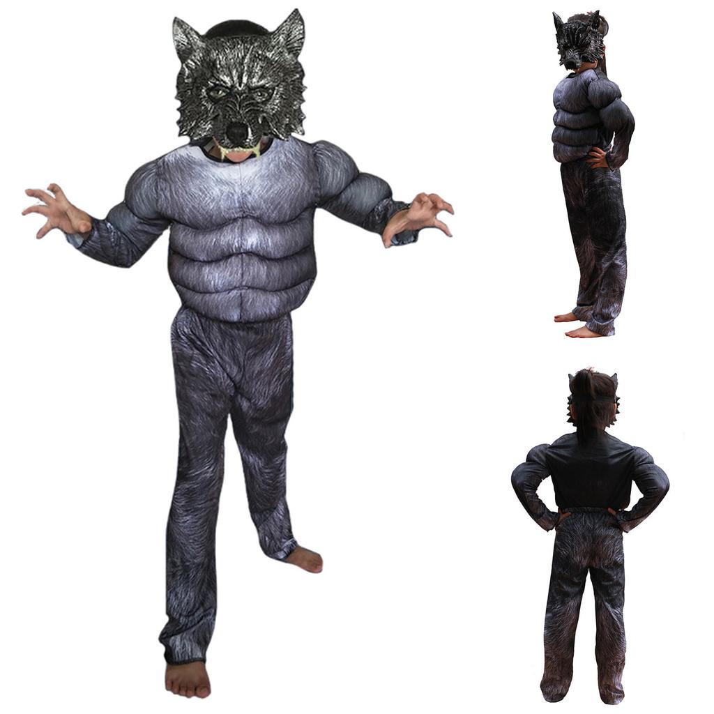 Halloweenský dětský vlčí svalový top + kalhoty + vlčí maska