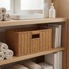 Rectangular Woven Basket Light Brown Container Reinforced rimed for Home Organization