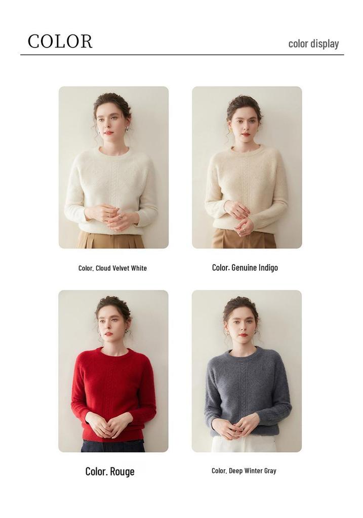Women's Solid Color Cashmere Round Neck Knit Pullover Sweater
