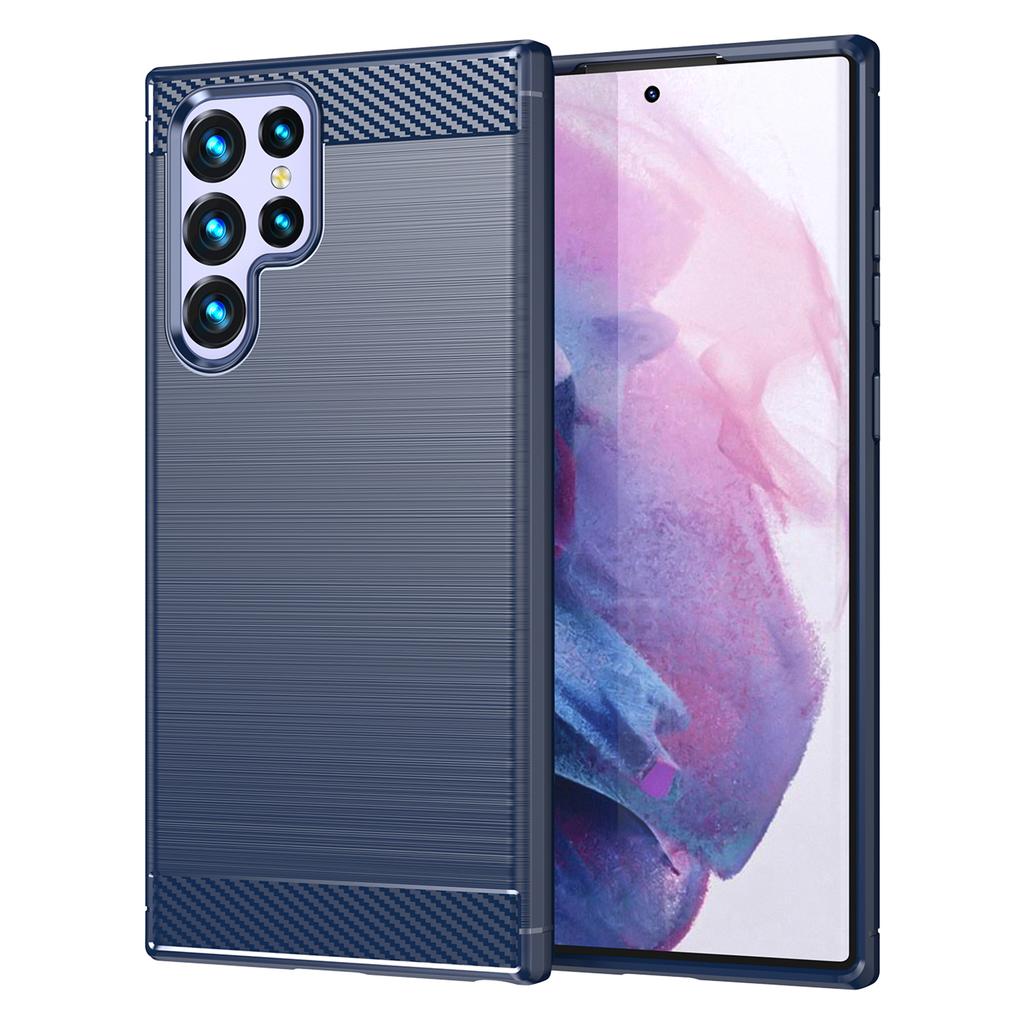 For Samsung Galaxy S23 Ultra Anti-scratch Carbon Fiber Texture Phone Cover Brushed Flexible TPU Back Cover