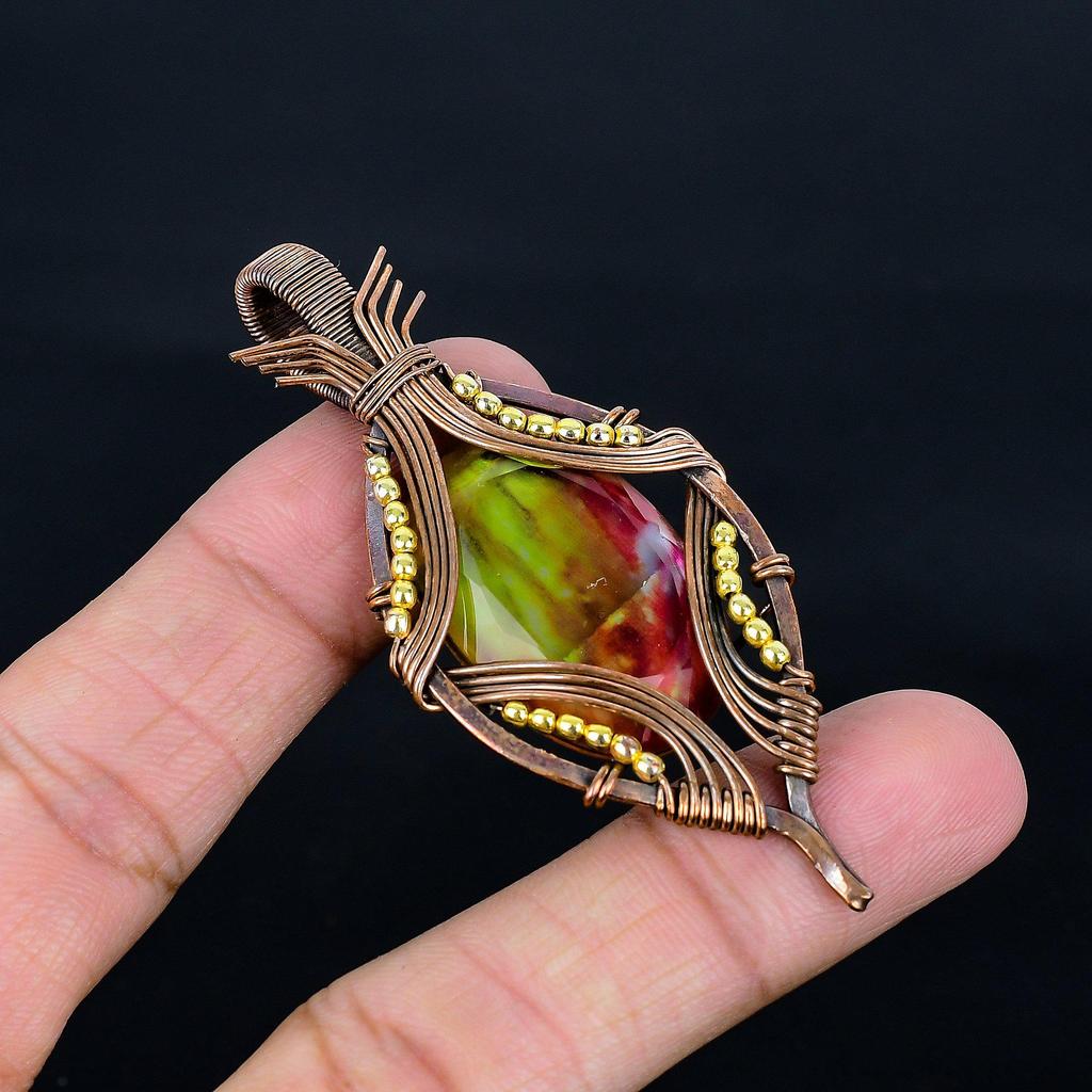 Ammolite Pendant Gemstone Handmade Jewelry, 999 Copper Wire Wrapped Jewelry Pendant, Gift For Wife Jewelry