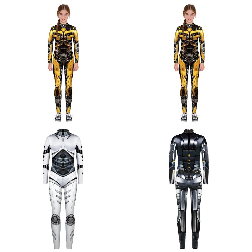 Stretchy Robot Armor Print Halloween Cosplay Jumpsuit Bodysuit Costume