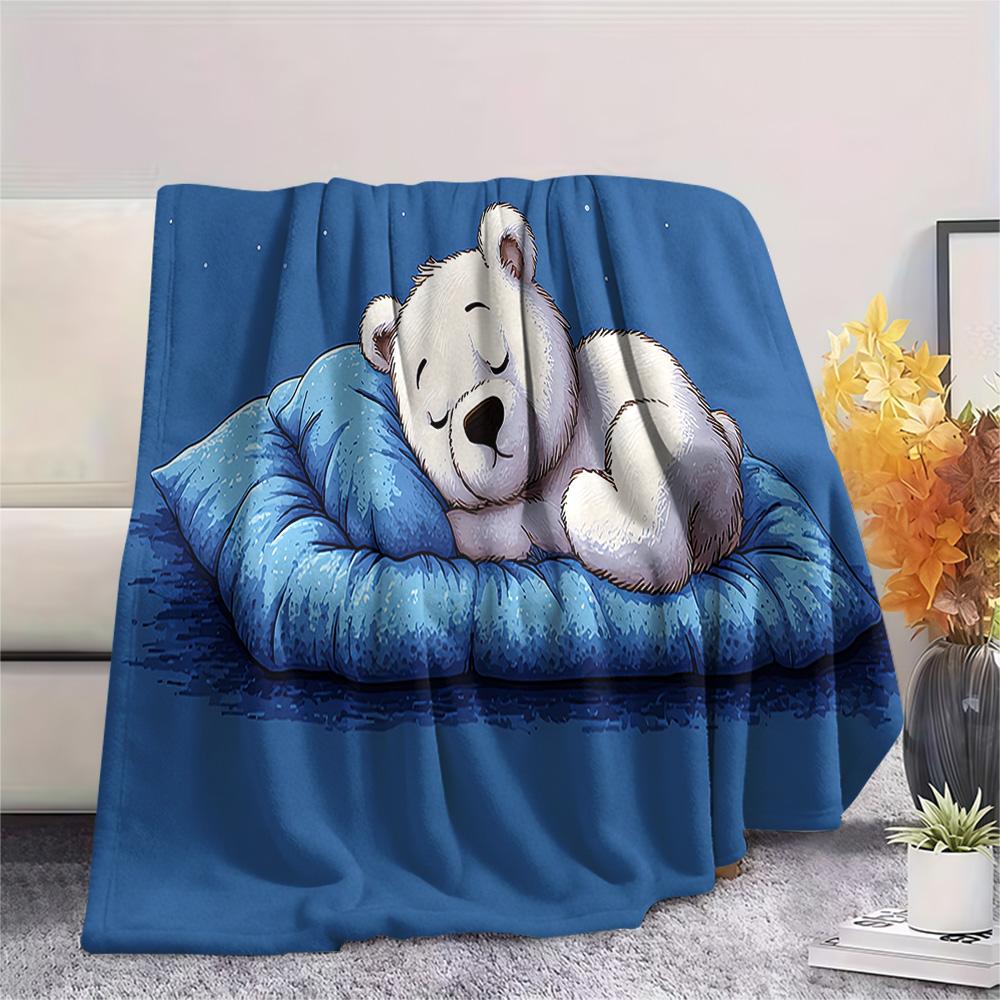 Polar Bear Print Flannel Blanket, High quality Comfortable for All Seasons, Home Decor, Warmth and Comfort, Perfect for Christmas Gifts