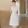 2024 Women's Beige Pleated Skirt Dress - Summer Light Luxury, Professional OL Host Wear