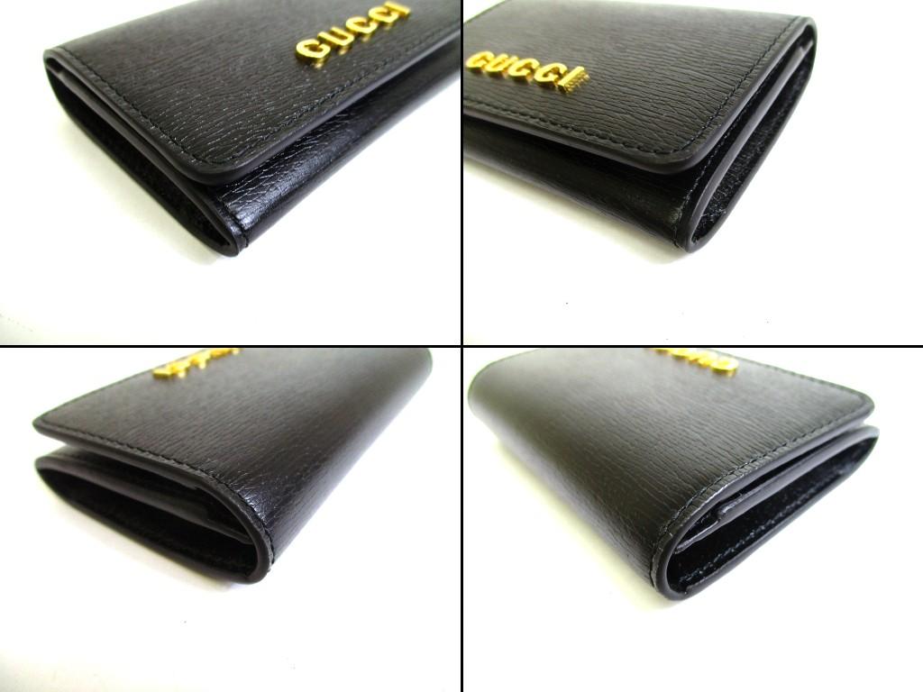Authentic GUCCI Logo Script Black Leather Business Card Credit Card Holder #b166  Open box
