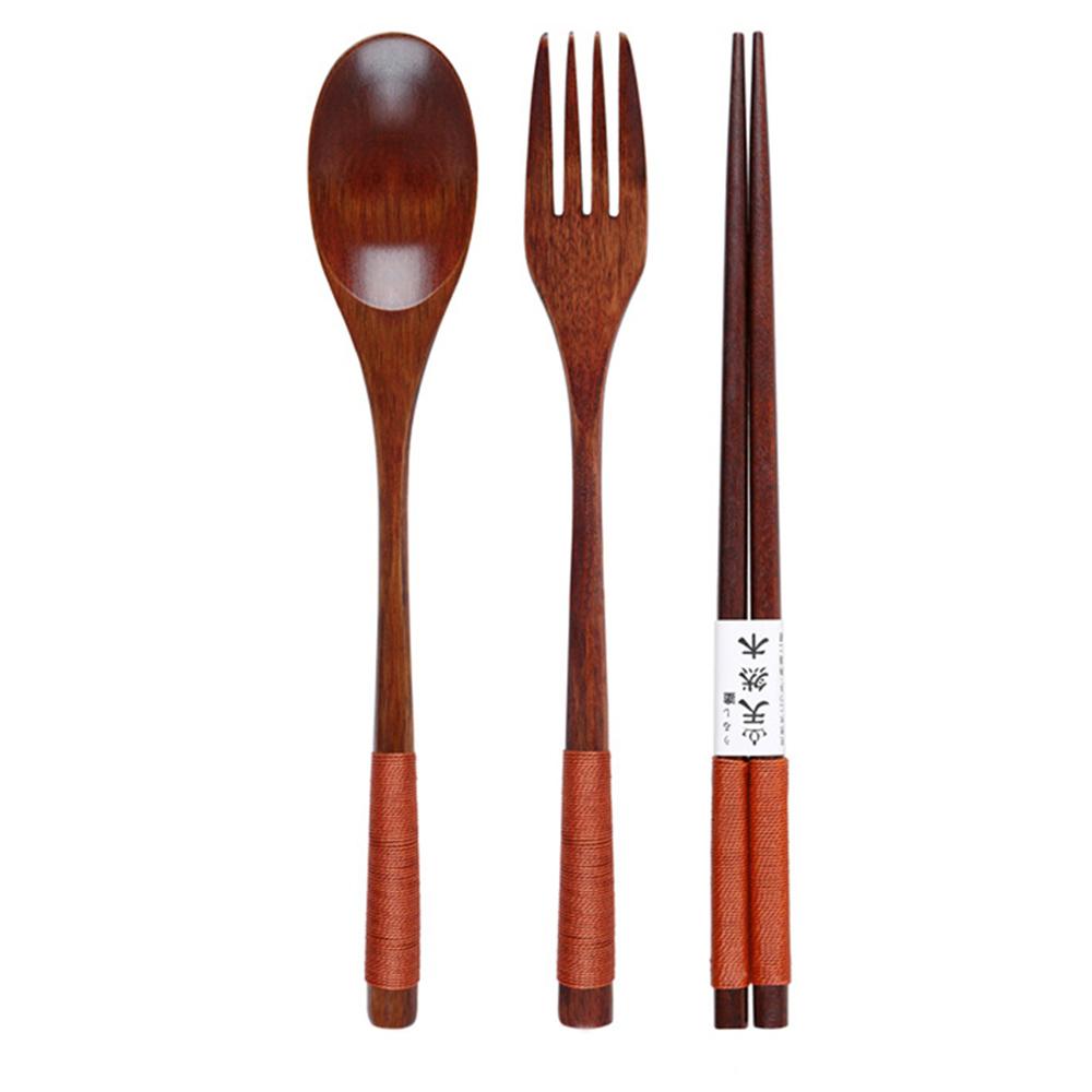 6pc/set Wooden Tableware Set Portable Cutlery Sets with Useful Spoon Fork Chopsticks Travel Gift Dinnerware Suit with Cloth Bag