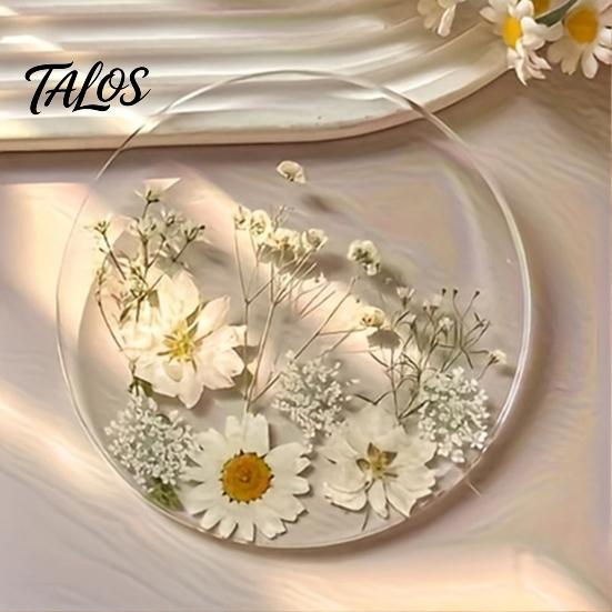 Kaffeebar-Essentials Blumendruck Acryl-Untersetzer, Rutschfeste Oberfläche Hitzebeständiger Schutz-Tassenuntersetzer, Wasserdichte Schreibtischmatte Transparent Rund