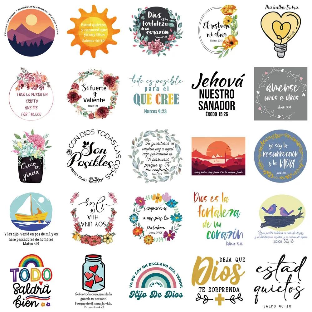 10/30/50pcs Cute Spanish Bible Phrases Stickers Aesthetic Graffiti Notebook Guitar Laptop Scrapbook Motivational Quotes Sticker