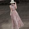 Lanser Elegant Striped Sleeveless A-Line Midi Dress