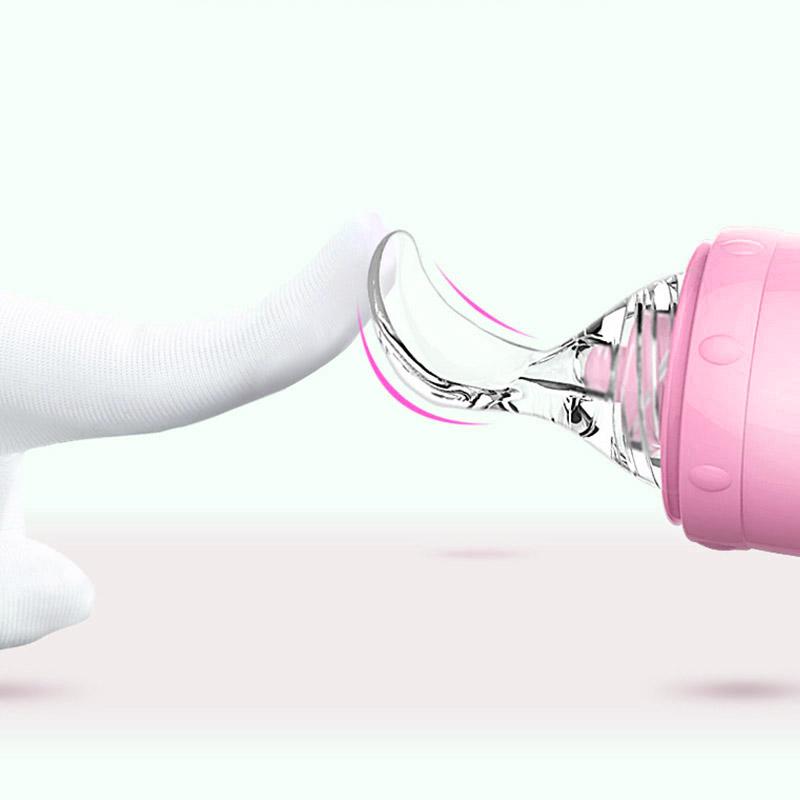 Feeding Bottle Spoon Baby Food Feeder Silicone Dispenser Base Suction Cup Safe Using Pink