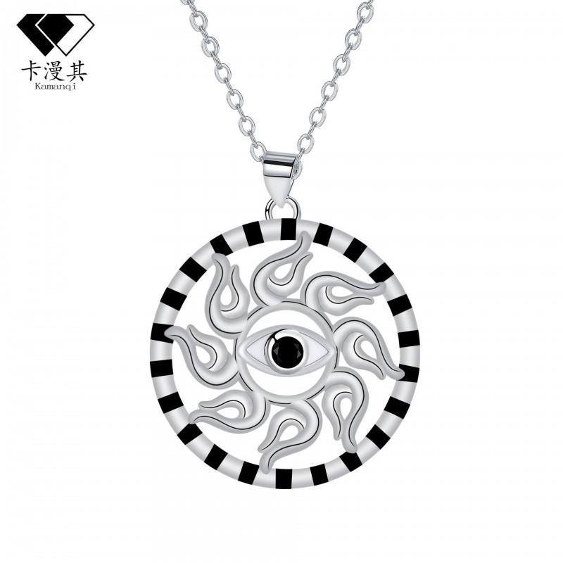 Geometric Demon Pendant Necklace Men Women Silver-Tone Copper Cross Chain Fashionable Daily Wear Jewelry Silver
