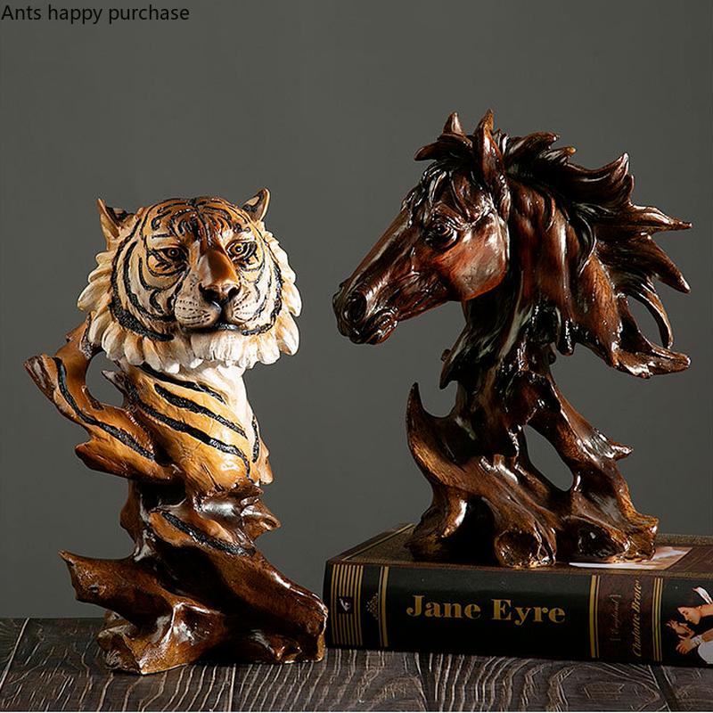 Imitation Wood Animal Head Resin Ornament Display Decoration Exhibit Statue Sculpture Statuette Figurines Knickknacks Crafts