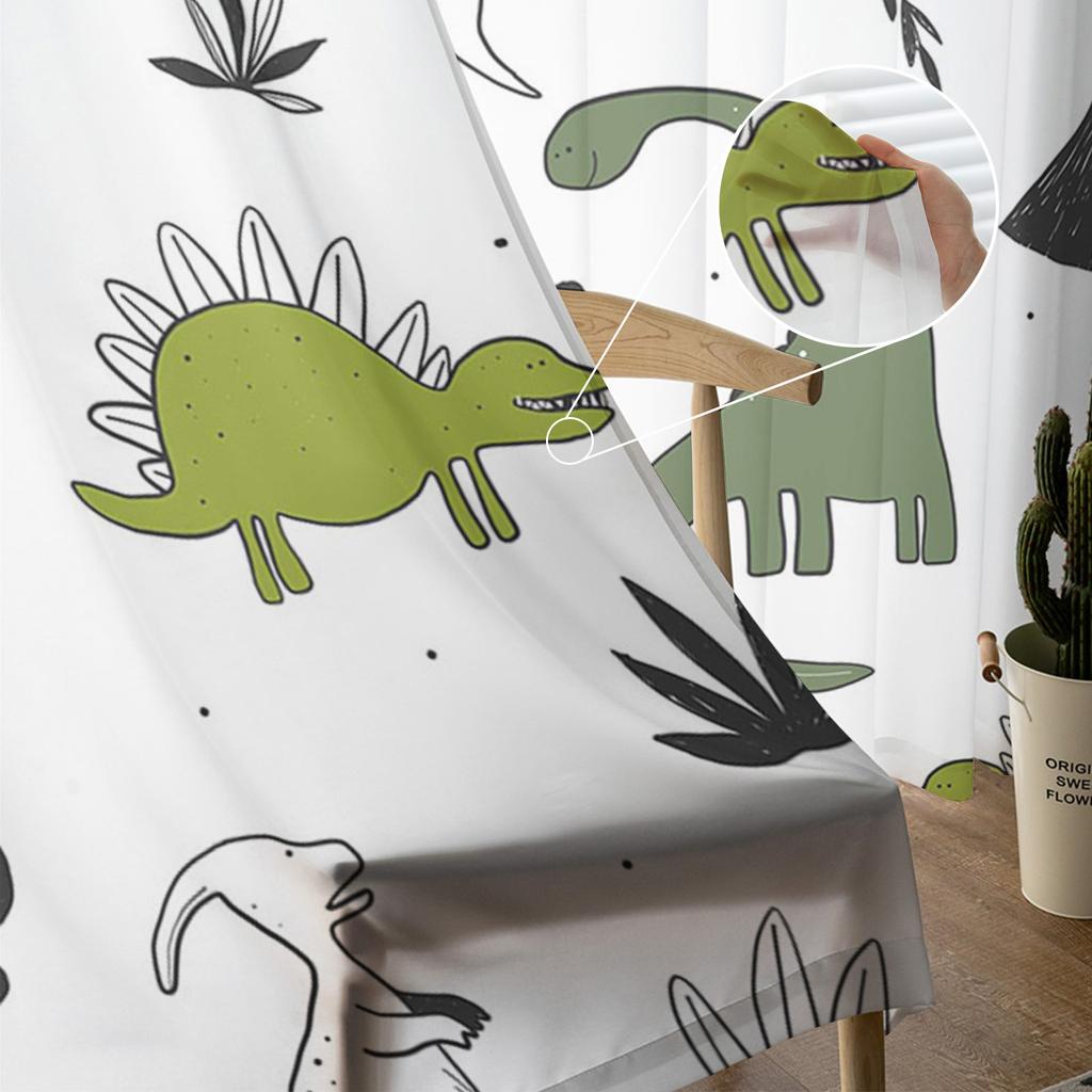 Djurgrön dinosaurieväxt Tyll Skira fönstergardiner för vardagsrum Kök Barn Sovrum Voile Hänggardin