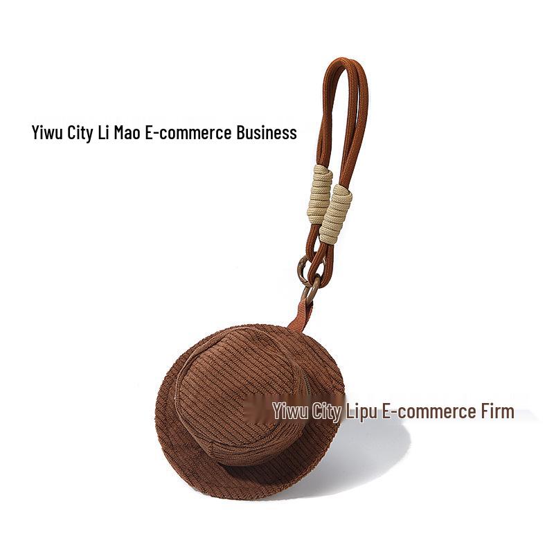 Corduroy Mini Bucket Hat Keychain: Cute Earphone Bag & Coin Purse