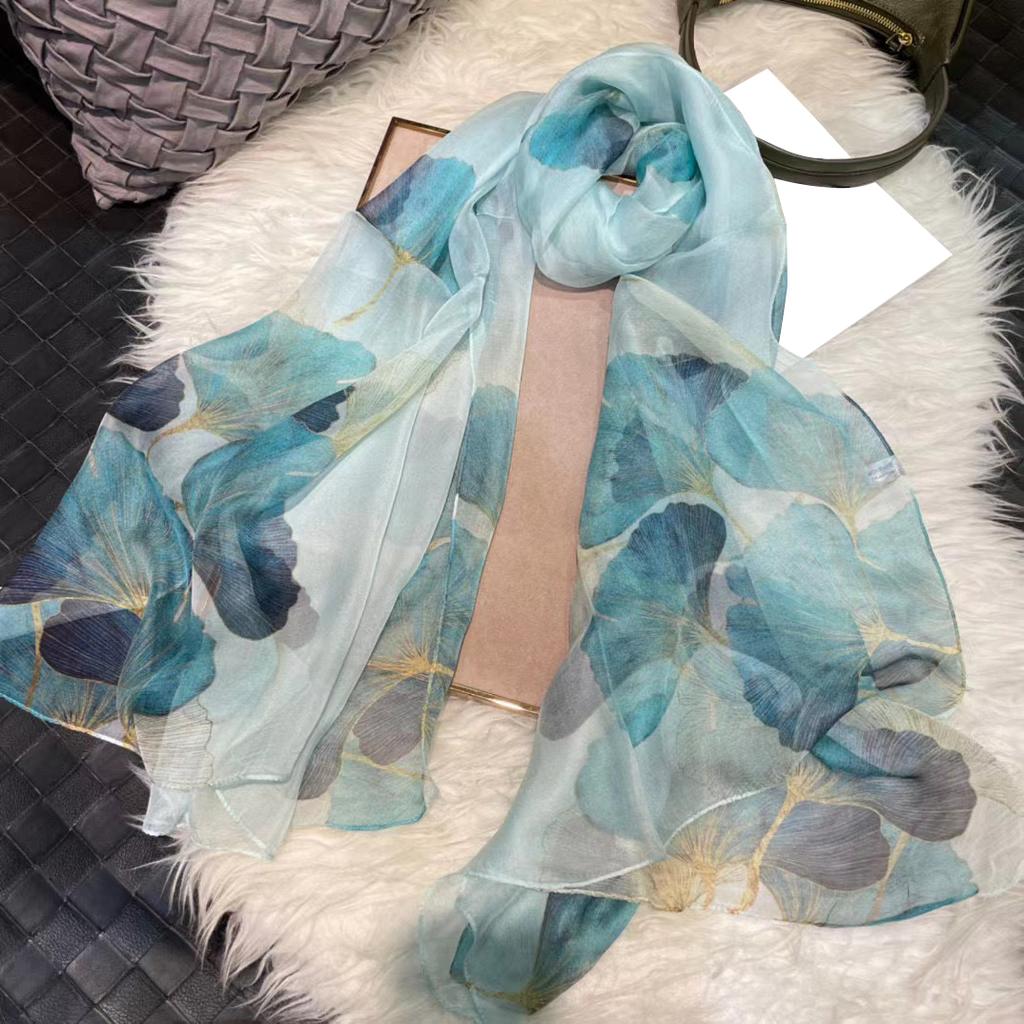 [Bysifa] Grey Blue Silk Scarf Cape Fashion Ladies 100% Silk Long Scarves Foulard Women Plaisley Design Chiffon Scarves Bufandas
