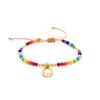 18K Gold Plated Heart Charm Rainbow Crystal Beaded Hand Rope Bracelet Simple European American Style Girls