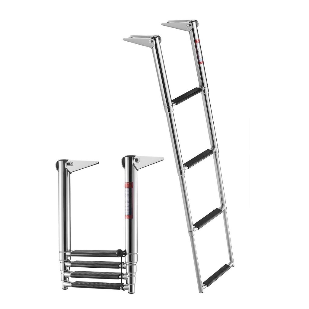VEVOR Boat Ladder, 4 Steps, Stainless Steel Telescoping Folding Swim Deck Ladder for Rear Entry Inboard