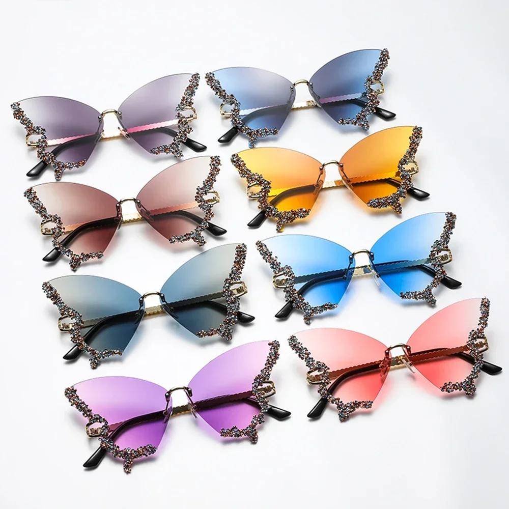 Luxury Diamond Butterfly Sunglasses Women   Vintage Rimless Oversized Sun Glasses Ladies Eyewear Gafas De Sol