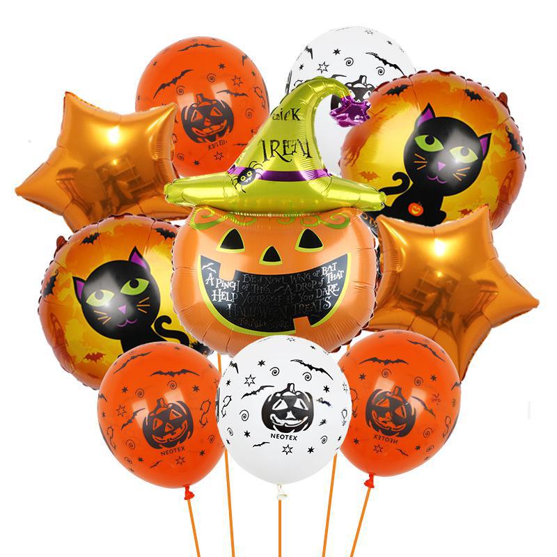 Halloween Pumpkin Cat Skull Ghost Aluminum Film Alien Latex Balloon Set Family Holiday Arrangement Gift
