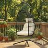 Hanging Egg Chair, Indoor Outdoor Hammock Swing Chair with Stand, Safety Strap, Foldable Basket, Black/Cream White