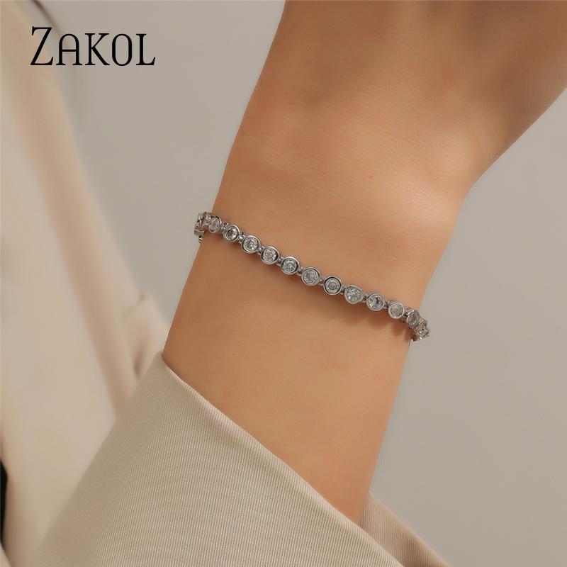 ZAKOL Classic Cubic Zirconia Tennis Bracelets for Women Men Fashion Silver Color Iced Out Chain Crystal Wedding Jewelry