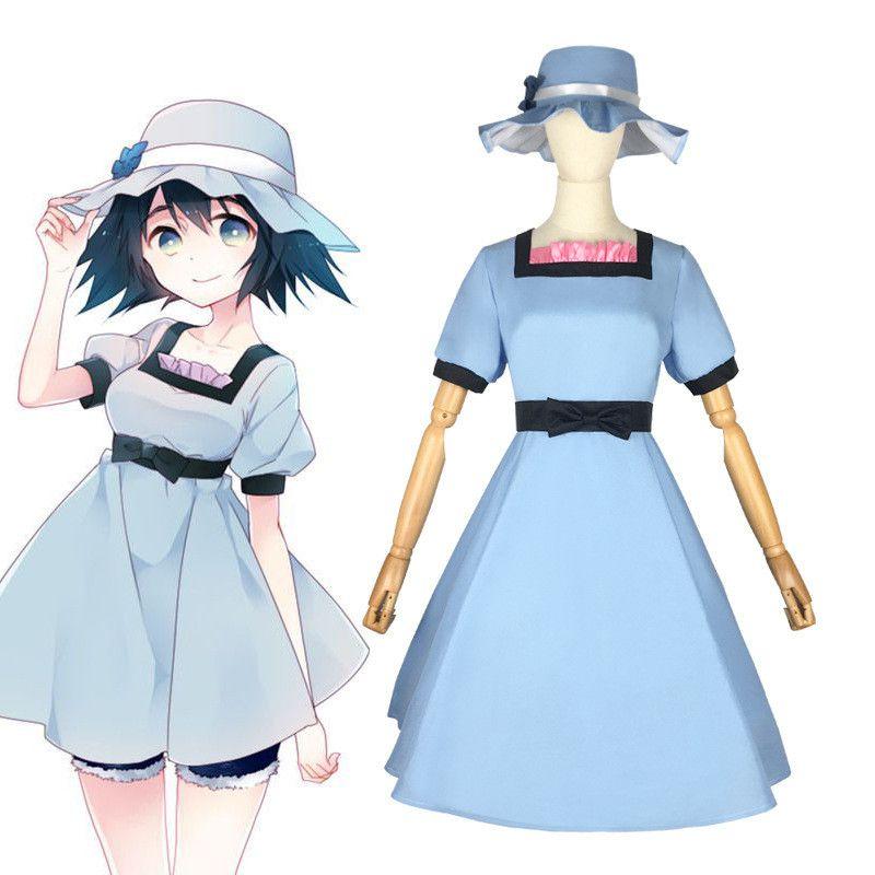 Stylish Steins Gate Shiina Mayuri Cosplay Costume Women Charming Blue Dress With Hat