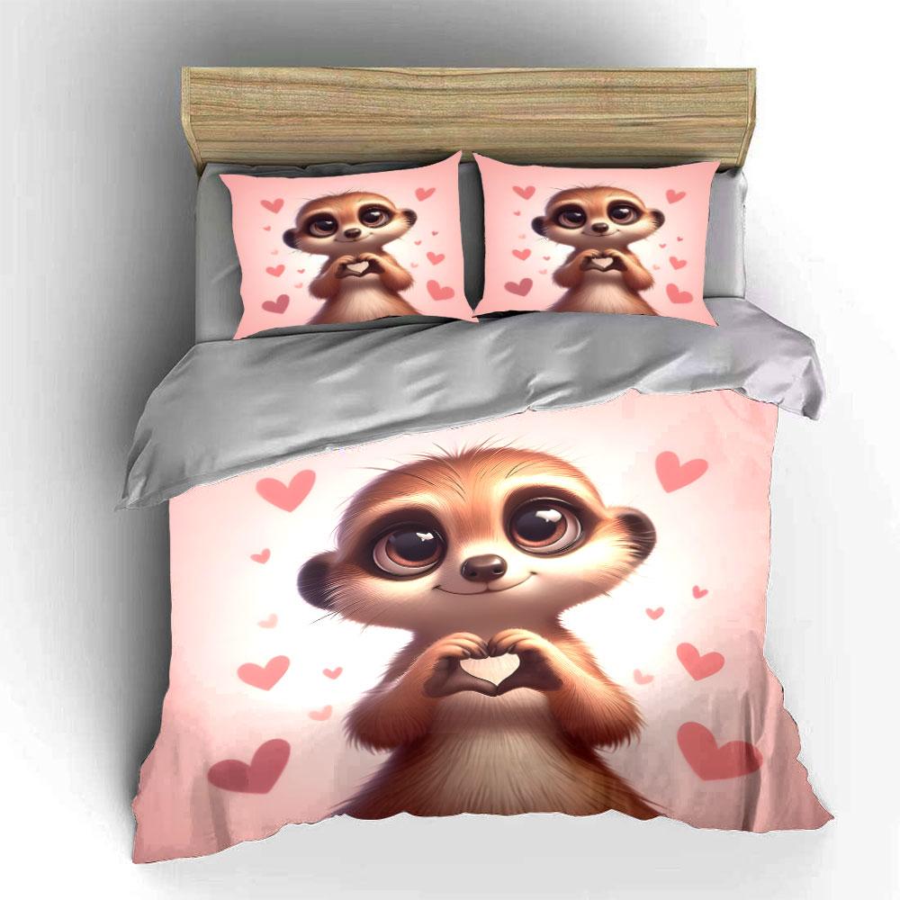 "Adorable Love-Themed Gift Set" Exquisite three-piece bedding set gift for kids and adults