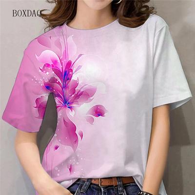 Mode Damen Blumenhemden Kurzarm 3D Blumenmuster Streetstyle Damen Übergroße Blusen Sommer Freizeithemden Tops