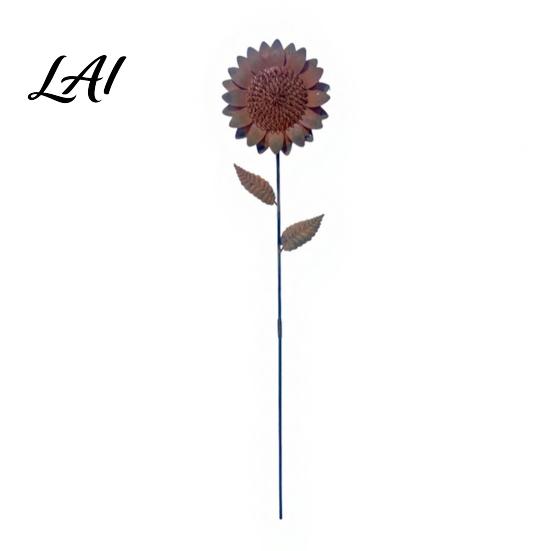 Decoratieve Tuinprikkers Metalen Zonnebloempaal Retro Roestige Bloemsculptuur Rustiek Artistiek Decor Ornament voor Buiten Tuin Terras Gazon Decoratie