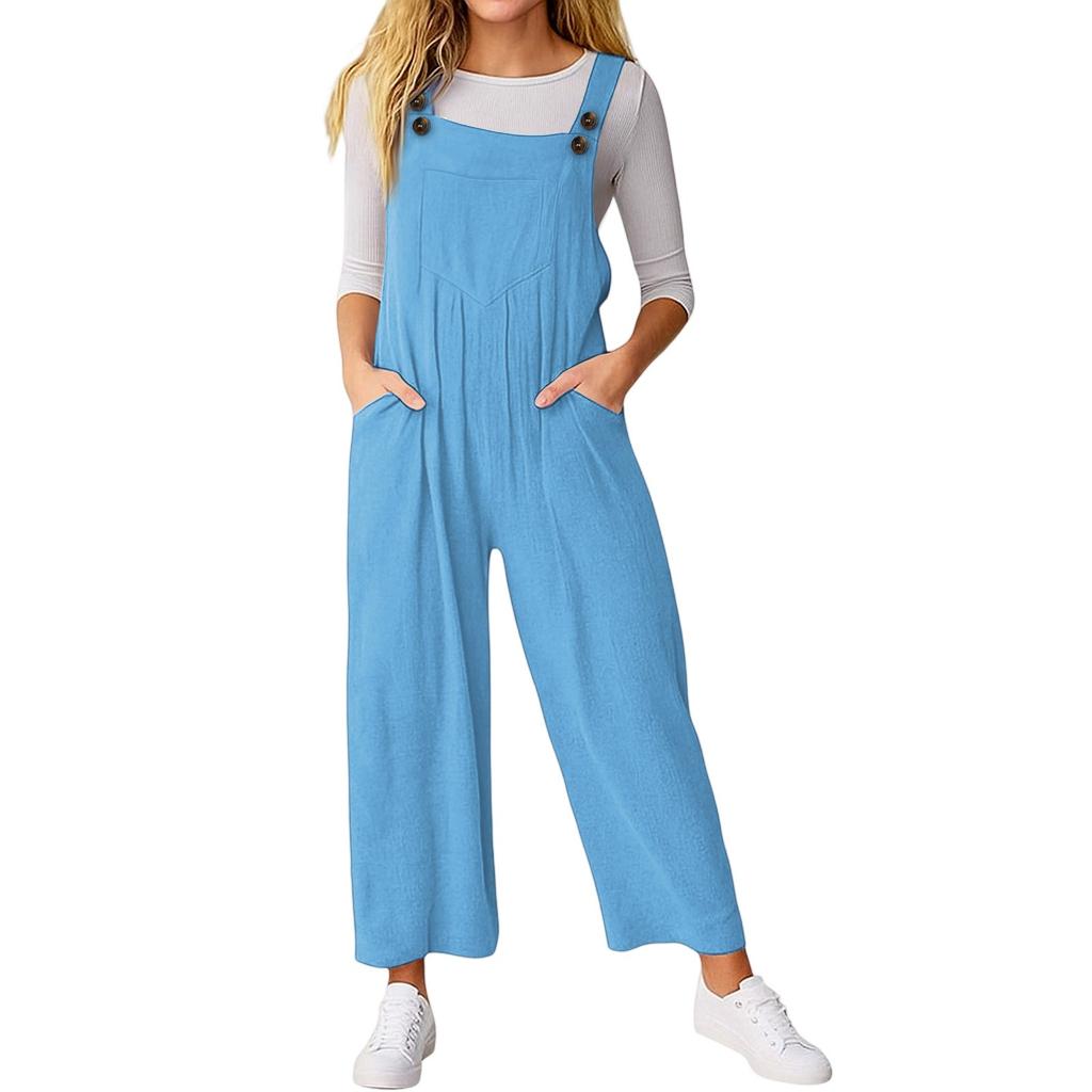 Women's Loose Casual Sleeveless Jumpsuit Solid Color Pocket Jumpsuit Pocket Jumpsuit