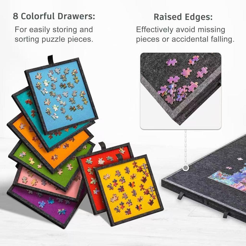 Foldable Felt Puzzle Board with 8 Drawers - Portable Stand for Adult & Kids Puzzle Sorting