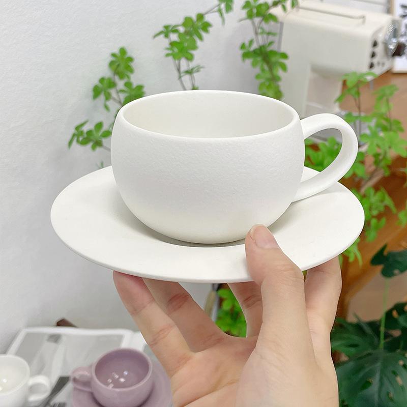 Retro Exquisite Egg-Shaped Coffee Cup And Saucer Set, Fire Stone Pattern Coffee Cup, Ceramic Afternoon Tea, High-End Figure Gift