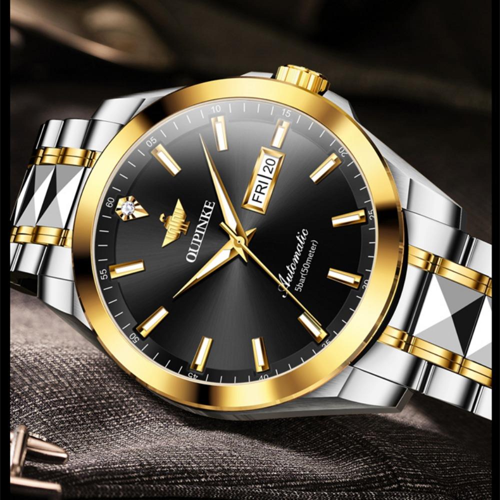 OUPINKE Montre Homme Double Calendrier Montre Mécanique Automatique Montre Diamant Haut De Gamme Étanche