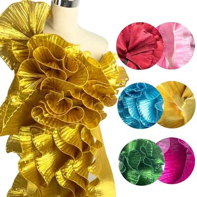 1 Yard Metallic Lustrous Big Wave Lace Fabric Big Brand Designed Pleat Mesh Organza DIY Styling Sewing Fashion Ruffle Dress