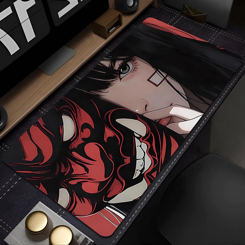 Gaming Mouse Pad Large Desk Mat Antislip Stitched Edges Dark Anime Girl Mask Print Waterproof Mat for Home Use