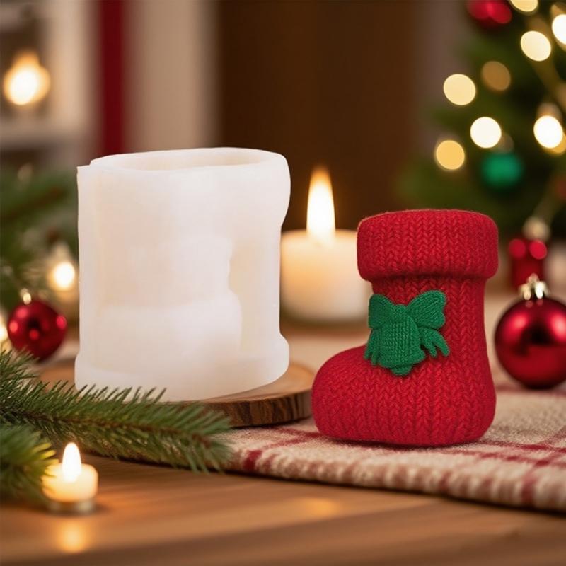 Silicone Boot Shaped Candle Mould With Bells Embossing for Candle and Craft