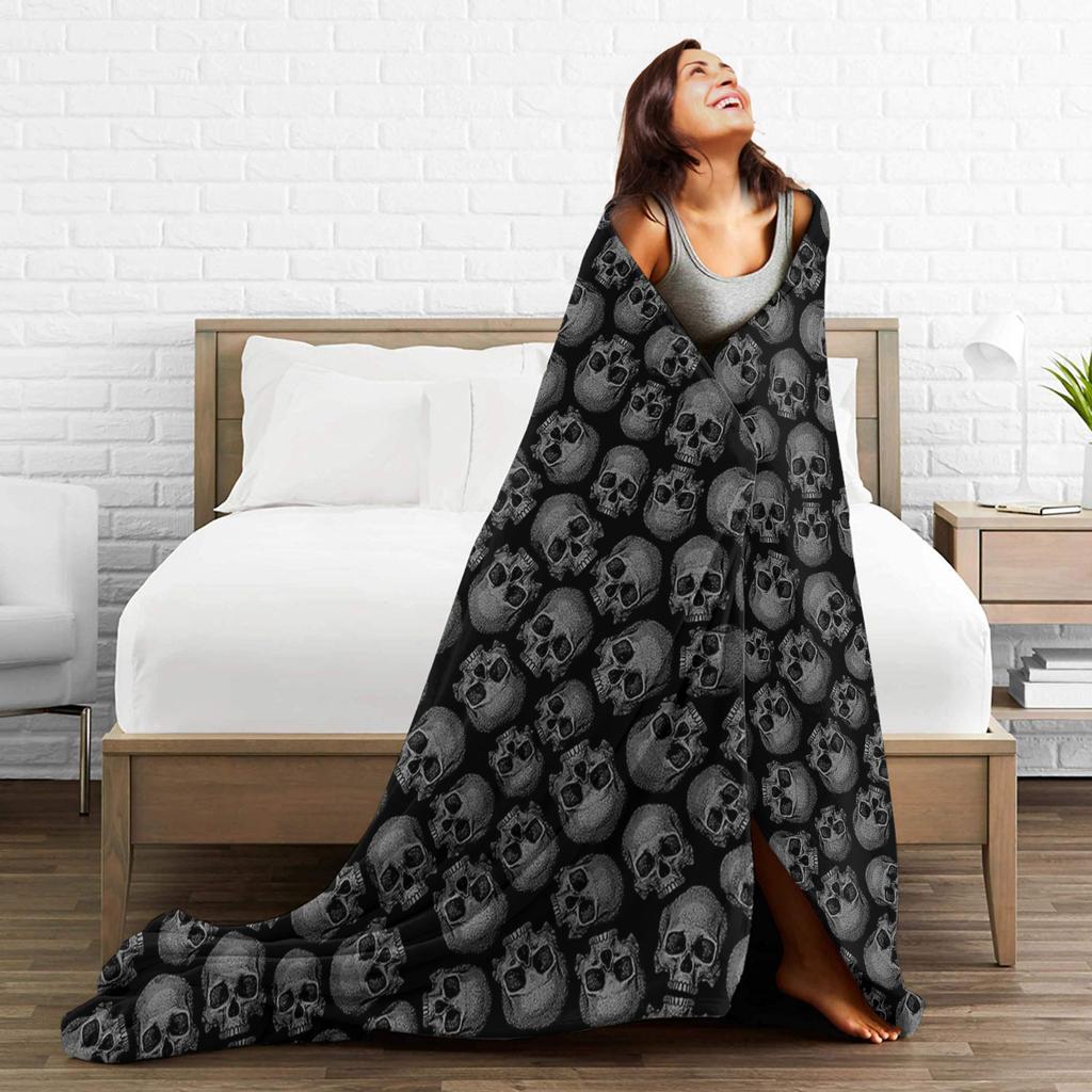 Total Gothic Schädel Goth Decken Fleece Herbst/Winter Multifunktion Ultra-Weiche Überwurfdecken für Zuhause Outdoor Bettüberwurf