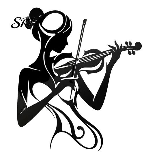 Small Wall Art 30x26cm Music Black 2D Flat Woman Playing Violin Silhouette Metal Piano Room Sculpture Feminine Decor for Studio Housewarming