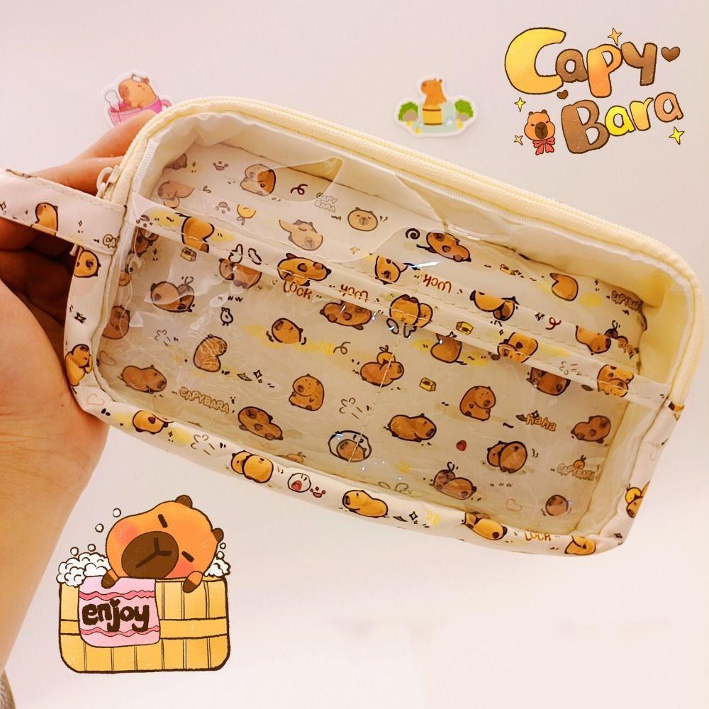 Creative Capybara Pen Case 5 Layers Large Capacity Cartoon Pencil Box with Front Pocket Cute Capybara Pen Holder School Supplies