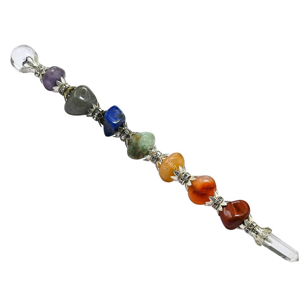 Chakra Wand Healing Crystal Wands - Chakra Tumbled Stones Crystal Wand For Meditation, Healing, Yoga, Magic And More