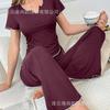 Europe and the United States Popular 1011 New Women's Casual Pajamas Lotus Leaf Lace Trousers Set Comfortable and Elastic
