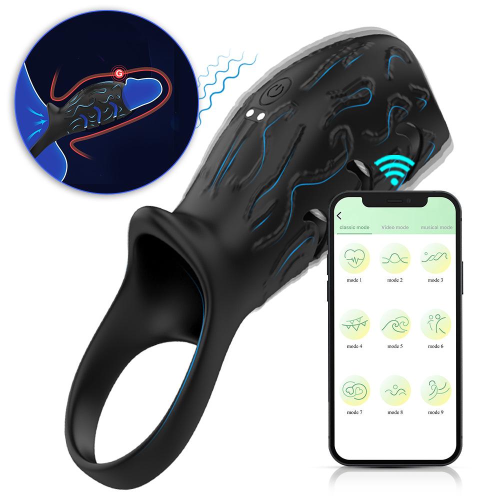 Penis Sleeve Vibrating Cock Ring with Clitoral G Spot Dual Stimulator APP Control Penis Ring Extender Adult Sex Toys for Men