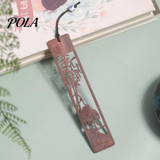 Plum Orchid Bamboo Chrysanthemum Rosewood Bookmark, Carved Classic Bookmark Traditional Chinese Style Wood Page Marker for Book Lovers Natural Luster