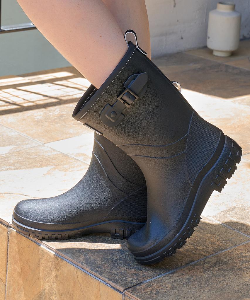 Shoehi Rosalie Belted Mid-Length Rain Boots (2 Colors)_R0011