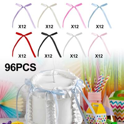 96 Pieces Bowknot Cake Toppers Bow Decorations Centerpieces DIY Gift for Boys Girls Cupcake