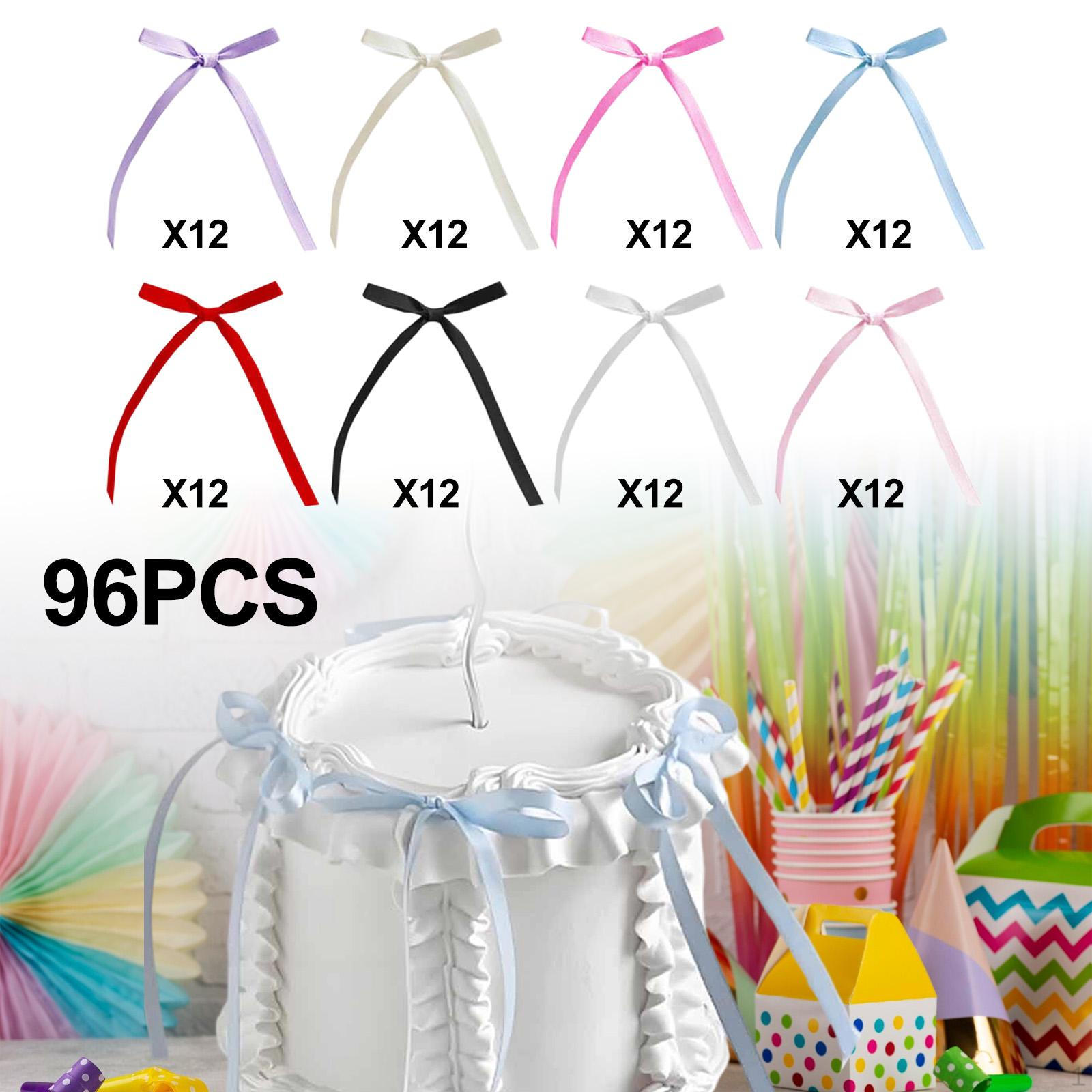 

96 Pieces Bowknot Cake Toppers Bow Decorations Centerpieces DIY Gift for Boys Girls Cupcake